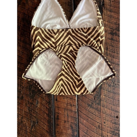 Talbots Brown and Tan halter neck style one piece bathing suit, Size 6 - Picture 6 of 16